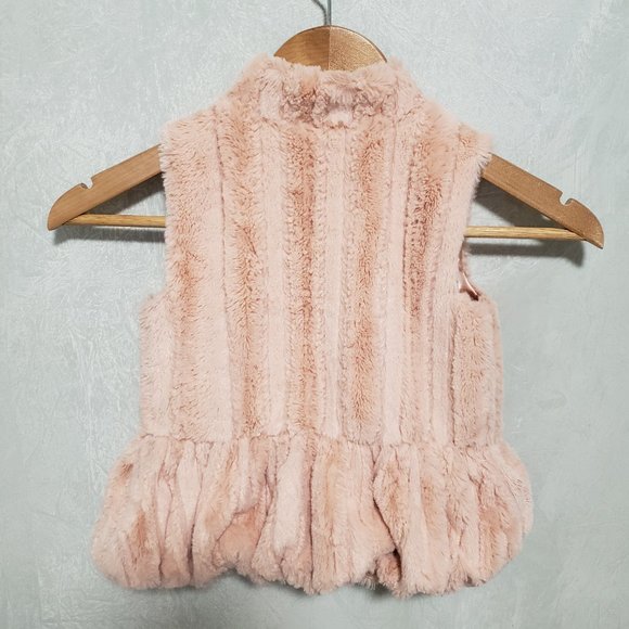 Bebe Girls Pink Faux Fur Ruffle Zip Up Vest - Picture 2 of 10